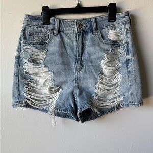 American Eagle Outfitters Light Blue Distressed Jean Shorts